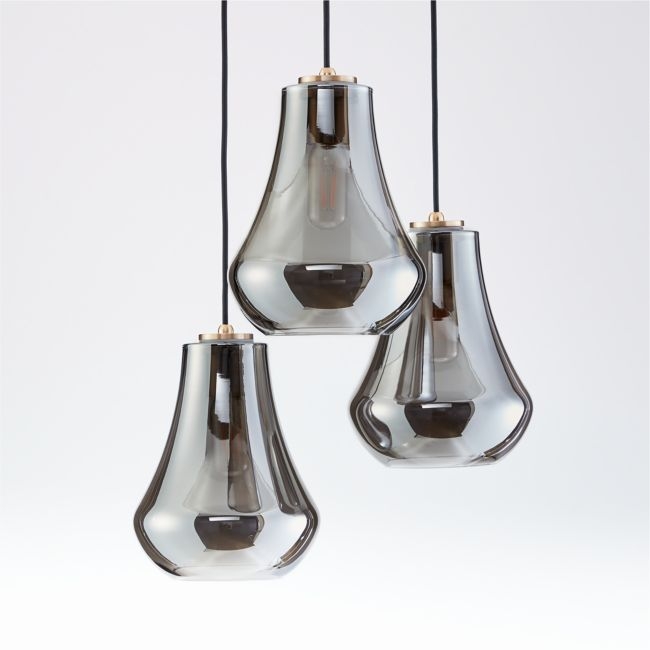 Arren Brass 3-Light Round Pendant with Teardrop Silver Glass Shades - Image 0