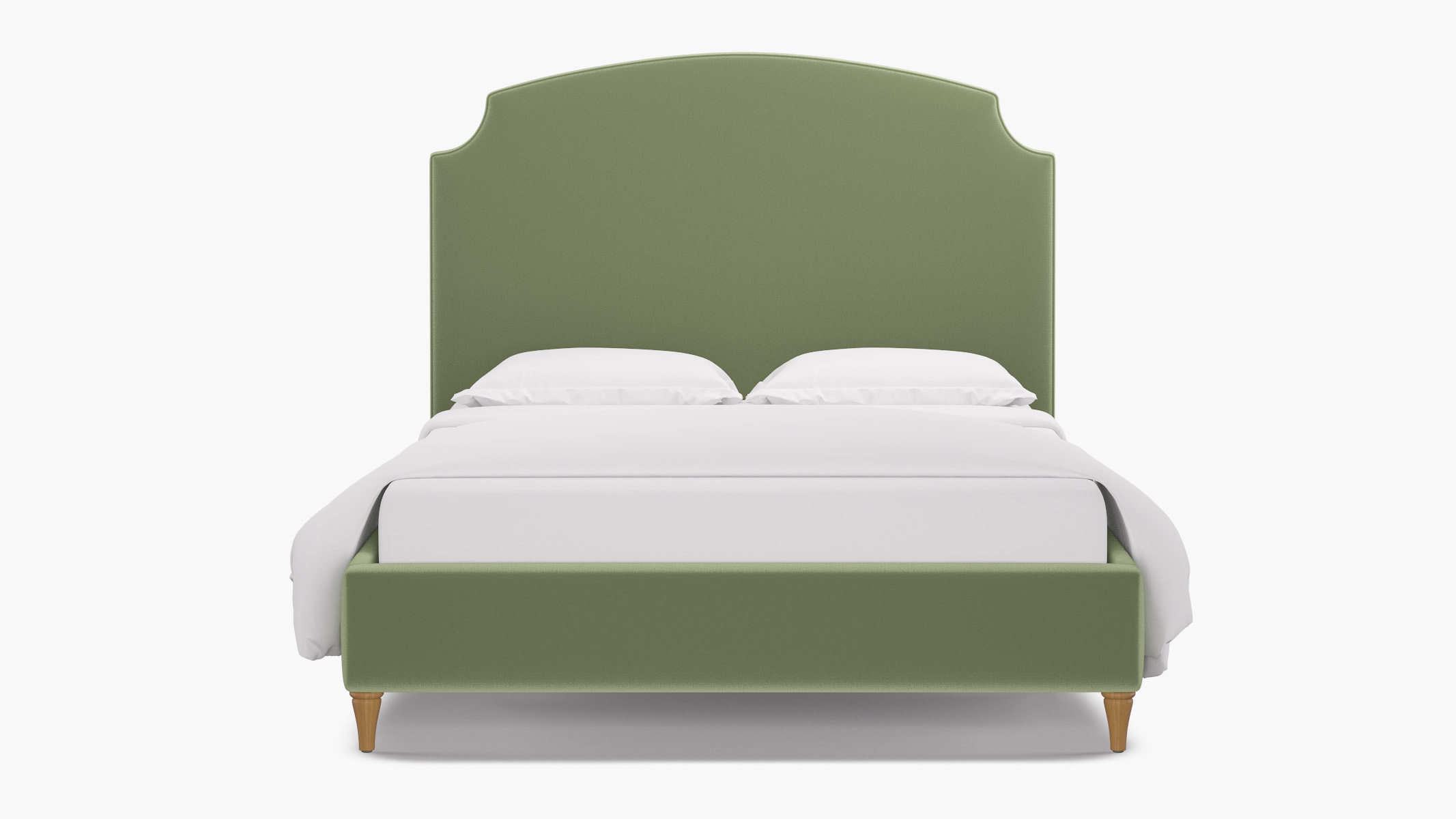 Cove Bed, Celadon Performance Plush Velvet, Natural Decorative Tapered Leg, King - Image 0