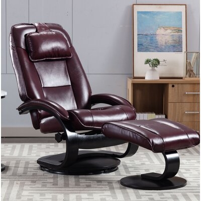Petras 29.5" Wide Genuine Leather Manual Swivel Ergonomic Recliner with Ottoman - Image 0