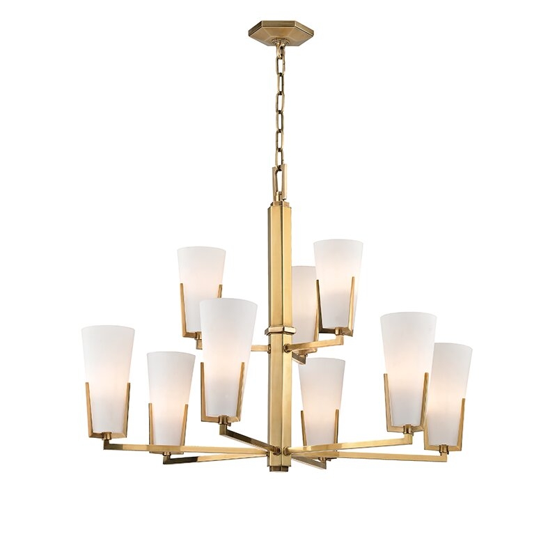 Hudson Valley Lighting Upton 9-Light Shaded Tiered Chandelier Finish: Aged Brass - Image 0