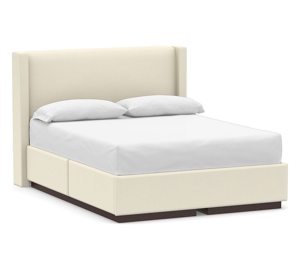 Harper Non-Tufted Upholstered Low Headboard and Side Storage Platform Bed & without Nailheads, Full, Park Weave Ivory - Image 0