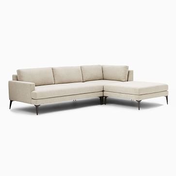 Andes 90" Left Multi Seat 3-Piece Ottoman Sectional, Petite Depth, Yarn Dyed Linen Weave, Alabaster, Dark Pewter - Image 3