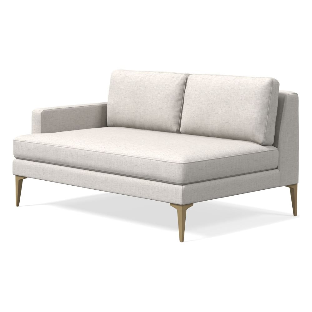 Andes Left Arm 2 Seater Sofa, Poly, Performance Coastal Linen, White, Blackened Brass - Image 0