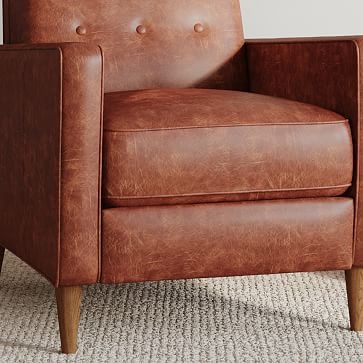 Rhys MidCentury Recliner, Poly, Ludlow Leather, Mace, Pecan - Image 2