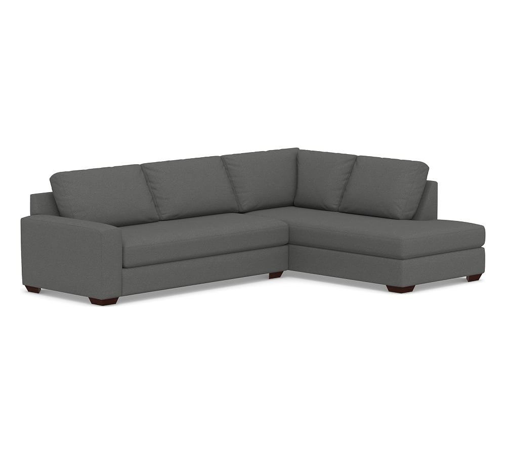 Big Sur Square Arm Upholstered Left Sofa Return Bumper Sectional with Bench Cushion, Down Blend Wrapped Cushions, Park Weave Charcoal - Image 0