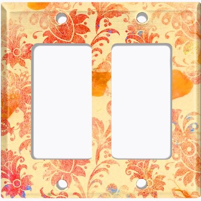 Metal Light Switch Plate Outlet Cover (Tan Damask Orange Flower  - Double Rocker) - Image 0