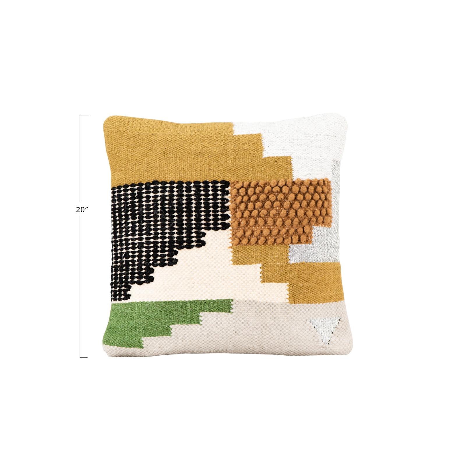 Handwoven Wool Kilim Pillow, White, Yellow, Green & Black, 20" x 20" - Image 2