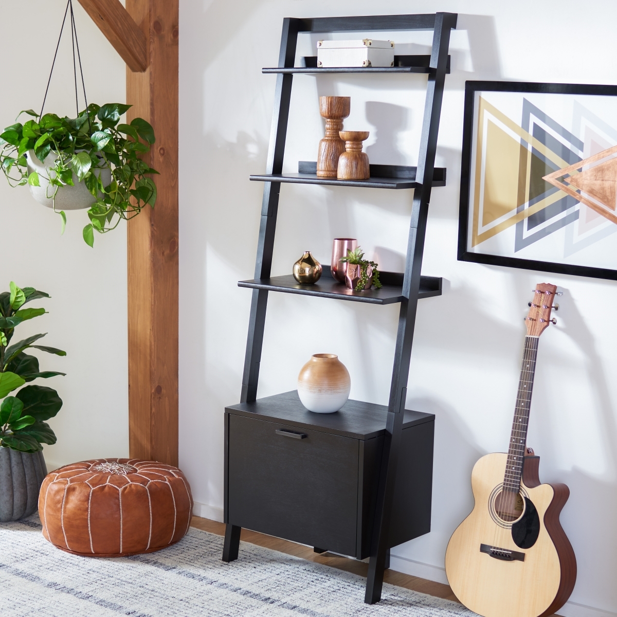 Lavina 3 Shelf 1 Door Etagere - Black - Safavieh - Image 1