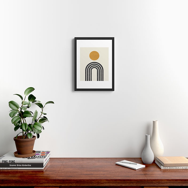 Mid Century Modern Gold Sun by MoonlightPrint - Framed Art Print Modern Black 13" x 19" - Image 1