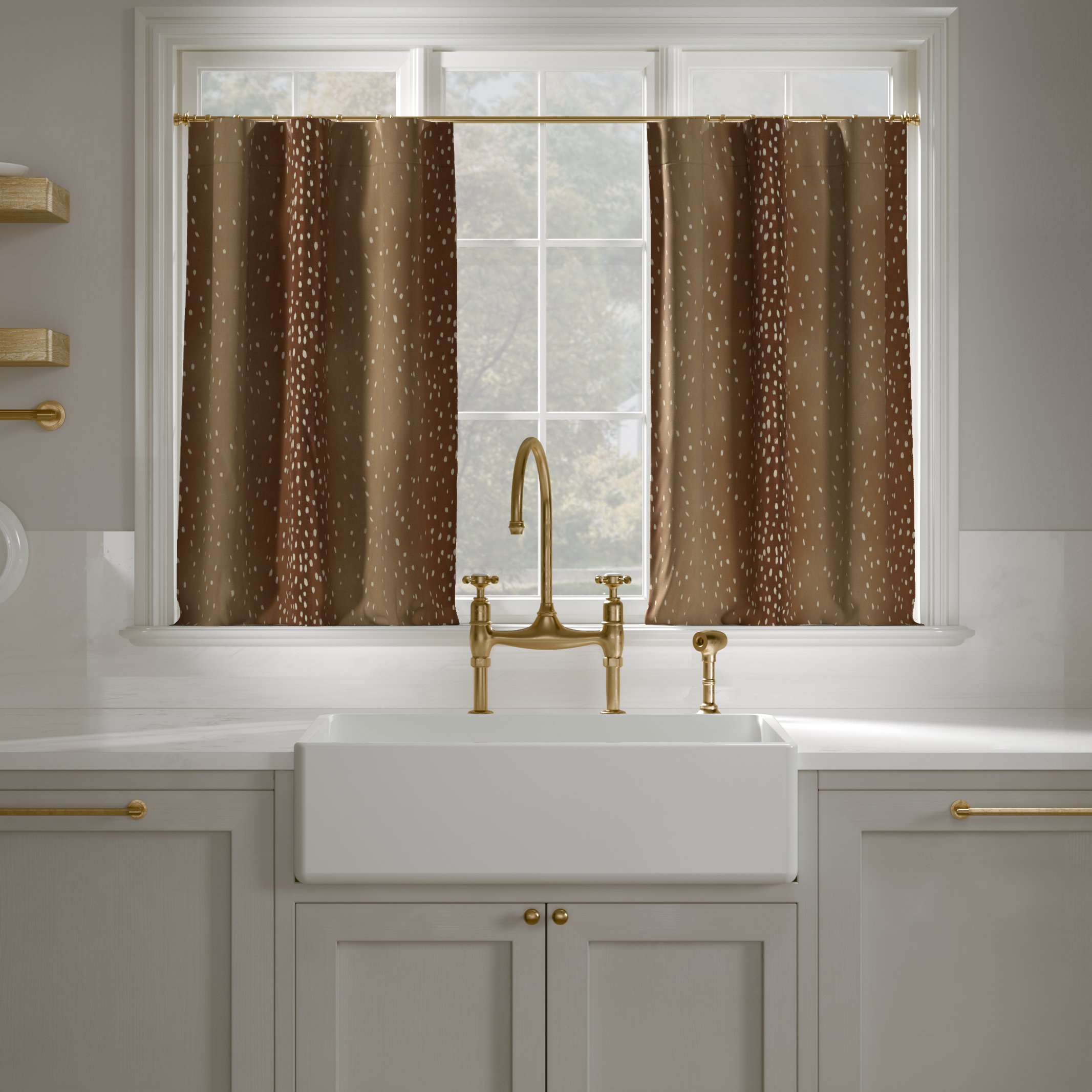 Printed Linen Café Curtain, Antelope, 25" x 30", Privacy - Image 0