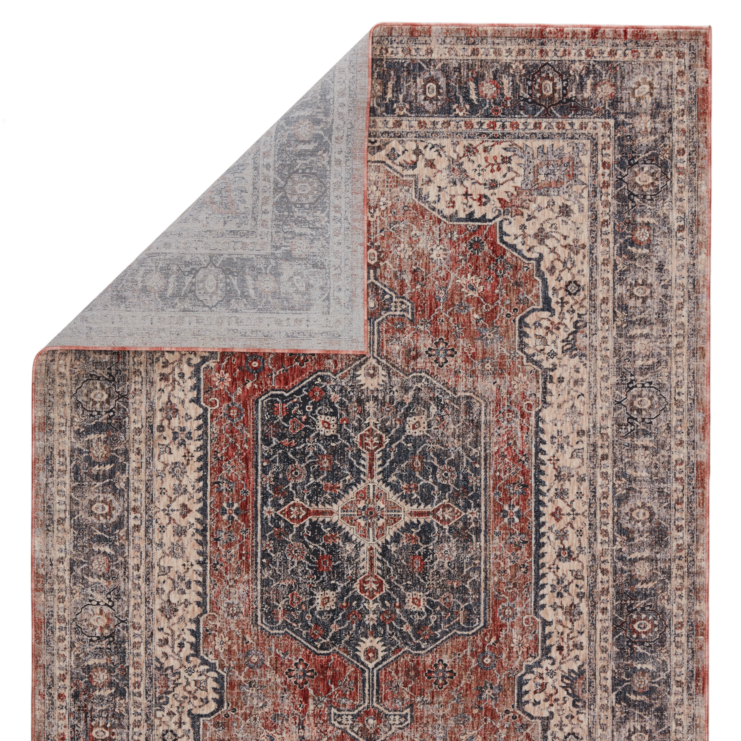 Vibe by Temple Medallion Gray/ Red Area Rug (5'3"X7'6") - Image 2