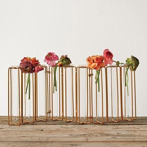 9 Test Tube Vases in a Single Gold Metal Stand - Image 2