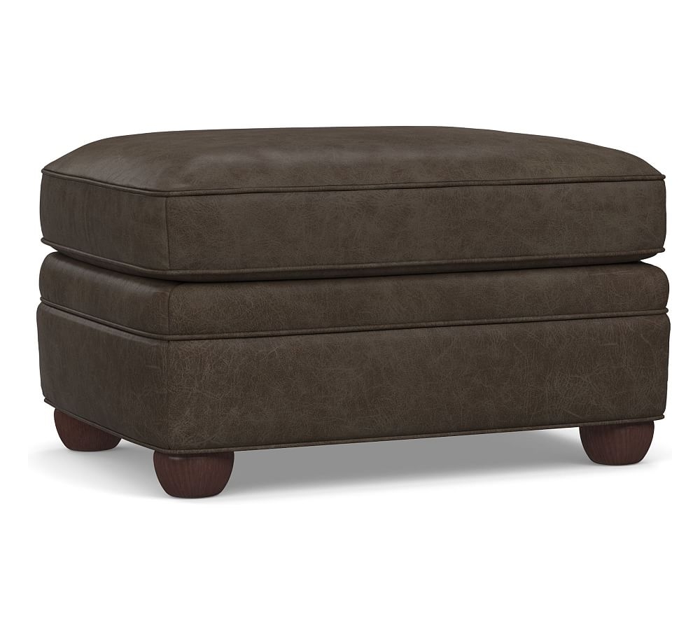 Chesterfield Leather Ottoman 36", Polyester Wrapped Cushions, Statesville Wolf Gray - Image 0
