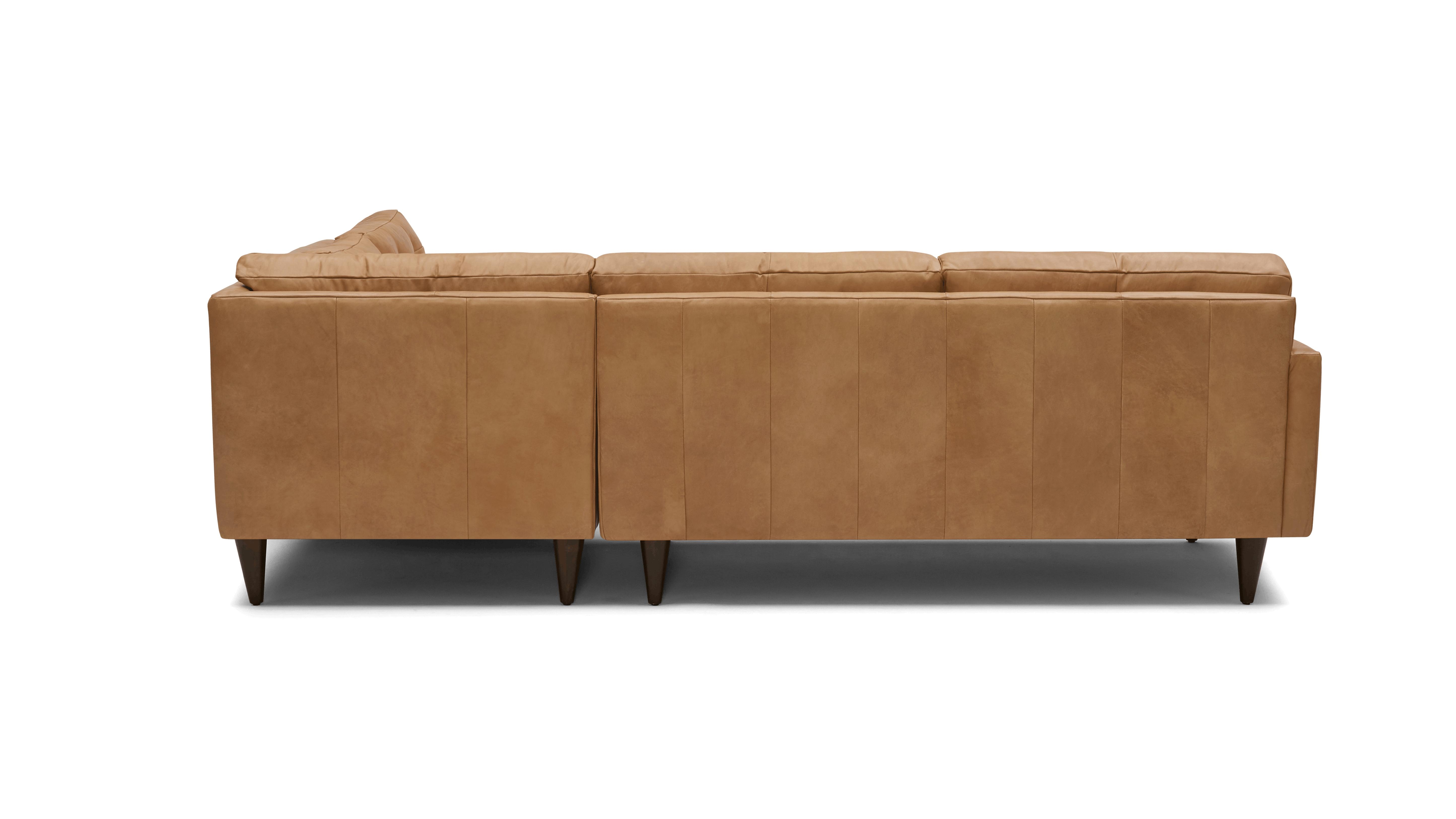 Brown Eliot Mid Century Modern Leather Sectional with Bumper - Santiago Camel - Mocha - Left - Image 4