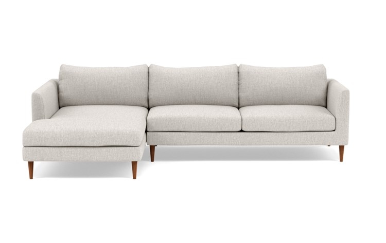 Owens Left Sectional with Beige Wheat Fabric, down alt. cushions, and Oiled Walnut legs - Image 0