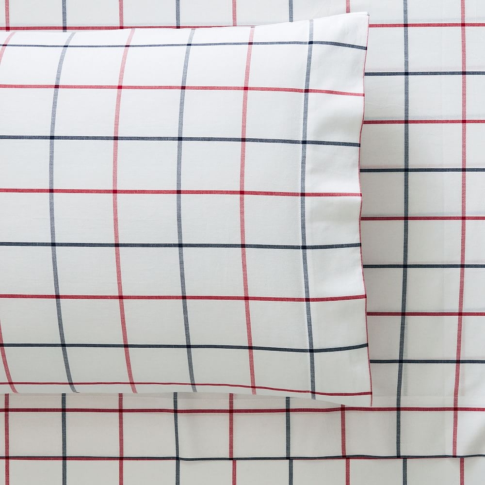 Boxter Plaid Organic Sheet Set, Full, White/Red Multi - Image 0