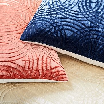 Lush Velvet Infinity Quilted Pillow Cover, Orange Dune - Image 1