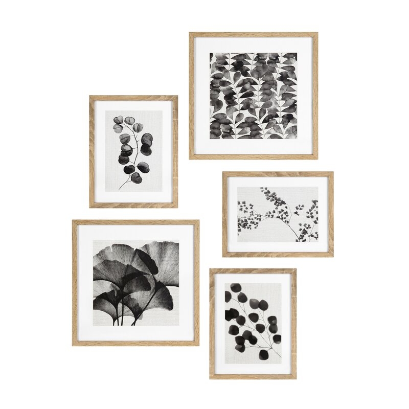 Black & White Floral by Home Designs-Floater Frame Painting on Canvas, Set of 5 - Image 1