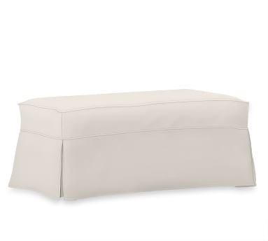 Charleston Slipcovered Ottoman, Polyester Wrapped Cushions, Park Weave Ivory - Image 1