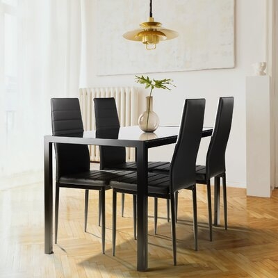 5 Pieces Dining Table Set For 4, Kitchen Room Tempered Glass Dining Table, 4 Faux Leather Chairs - Image 0