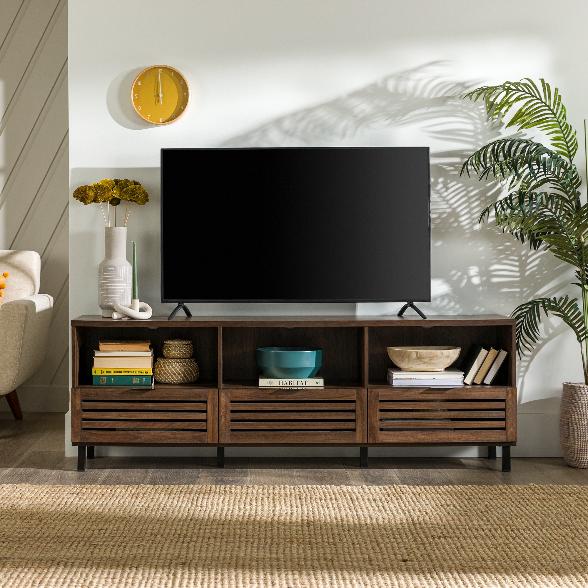 Jackson 70" Modern Slat Door TV Stand - Dark Walnut - Image 0
