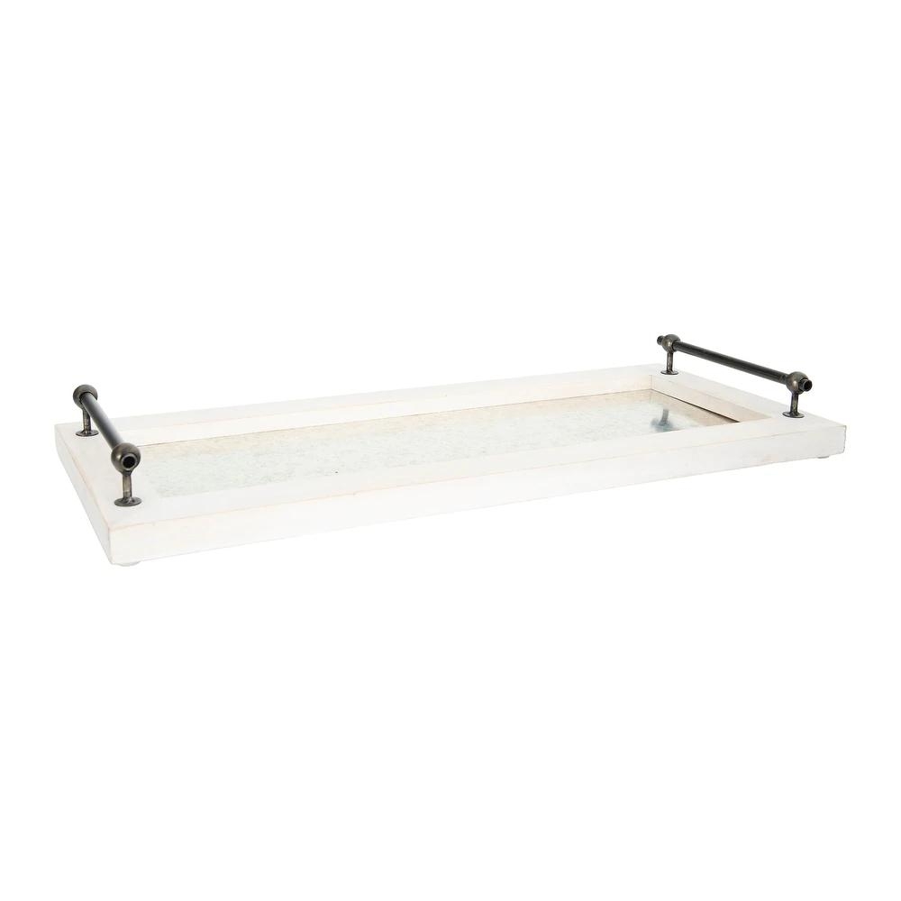 Decorative Wood & Metal Tray with Handles, White - Image 3