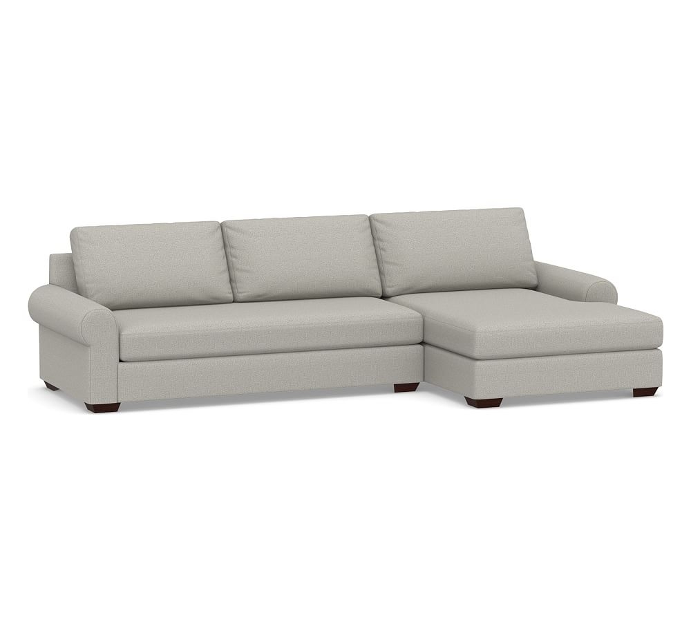 Big Sur Roll Arm Upholstered Left Arm Sofa with Double Chaise Sectional and Bench Cushion, Down Blend Wrapped Cushions, Performance Boucle Pebble - Image 0