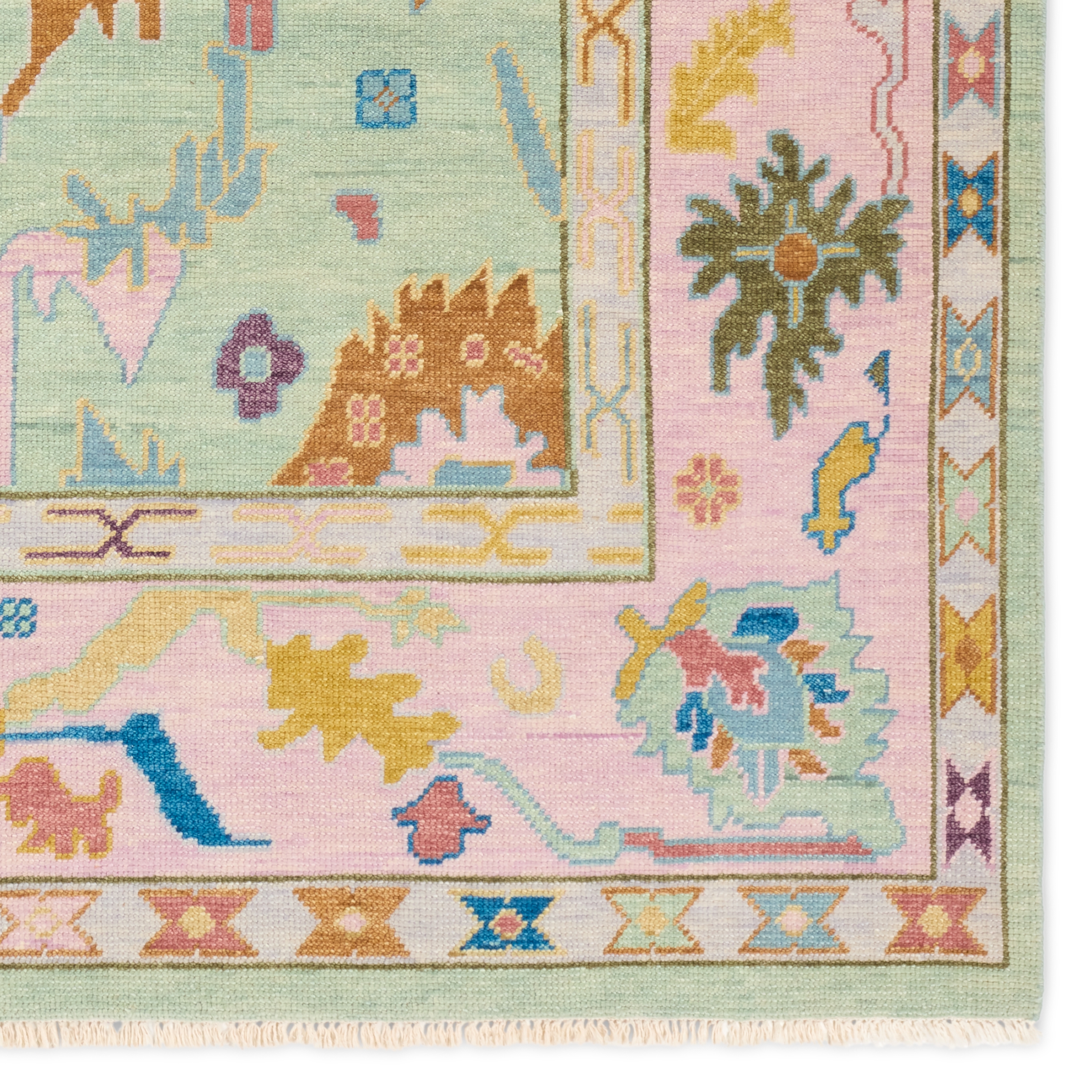 Olivia EVE08 Handknotted Floral Green and Multicolor Area Rug (8'x10') - Image 3