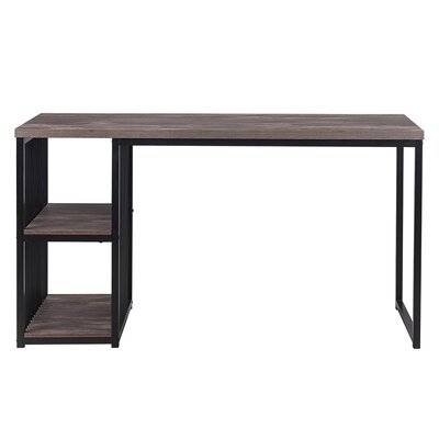 Home Office Computer Desk, 55 Inch Writing Desk With 2 Storage Shelves On Left Or Right, Stable Metal Frame, Easy Assembly (Brown) - Image 0