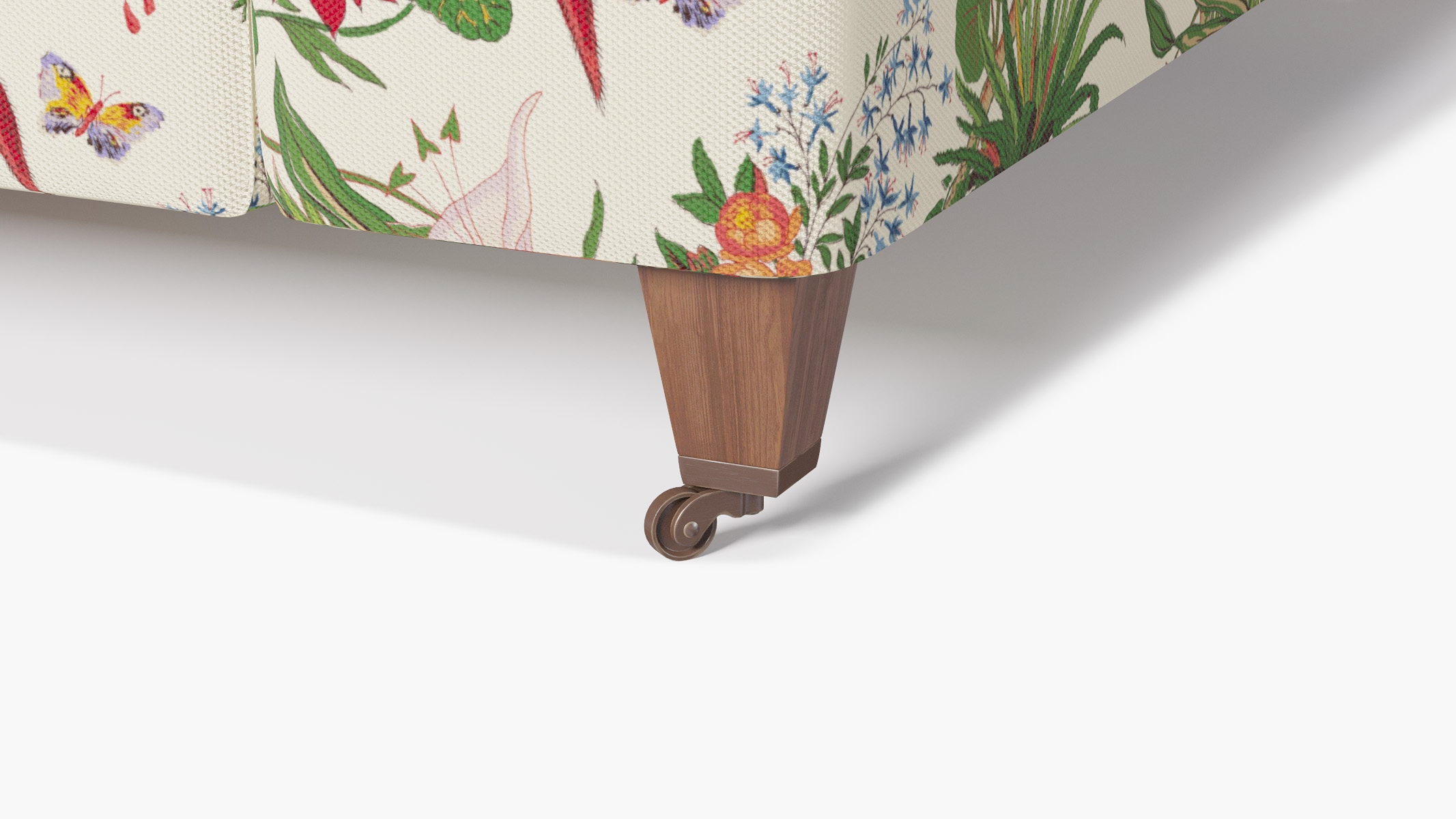 Classic Sofa, White Cinque Terra, Walnut with Antique Brass Caster - Image 1