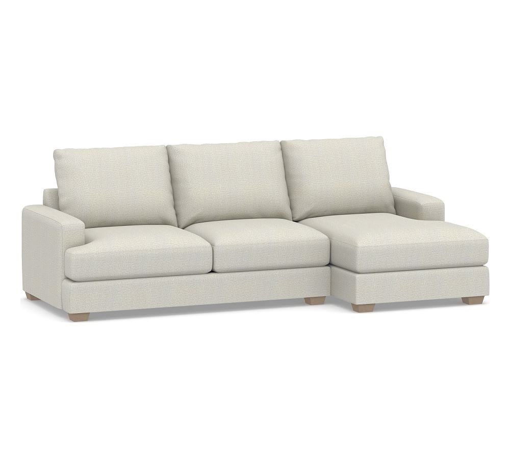 Canyon Square Arm Upholstered Left Arm Loveseat with Chaise SCT, Down Blend Wrapped Cushions, Performance Heathered Basketweave Dove - Image 0