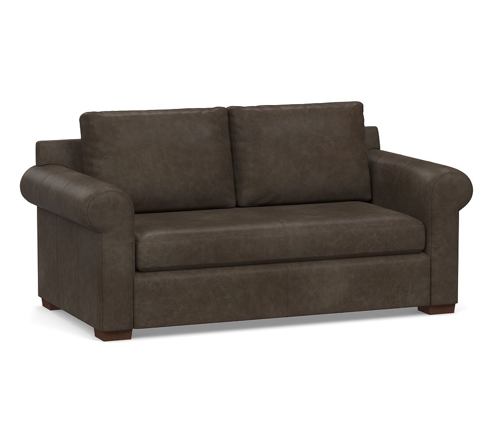 Shasta Roll Arm Leather Loveseat 71", Polyester Wrapped Cushions, Statesville Wolf Gray - Image 0