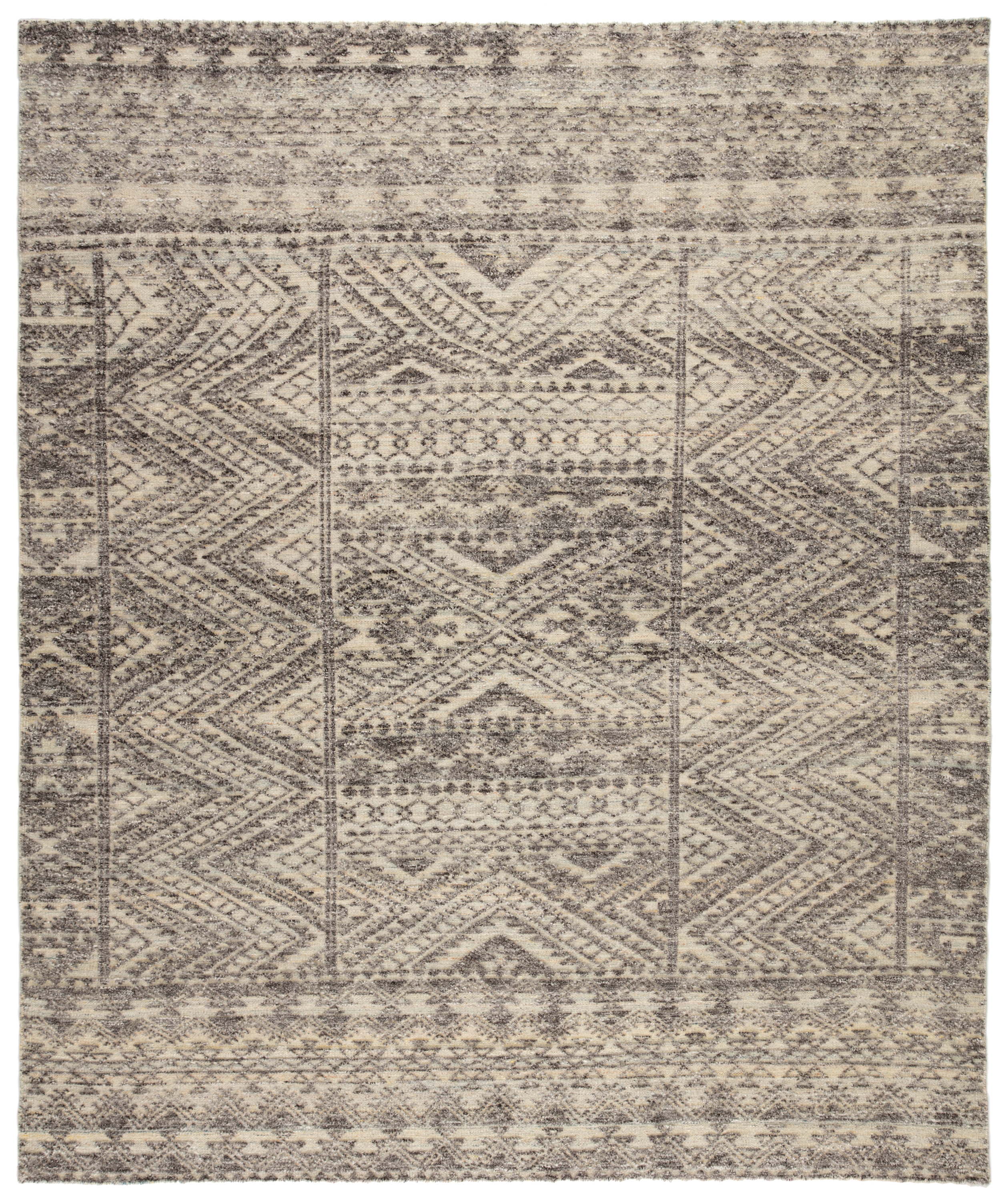Prentice Hand-Knotted Geometric Dark Gray/ Taupe Area Rug (9'X13') - Image 0