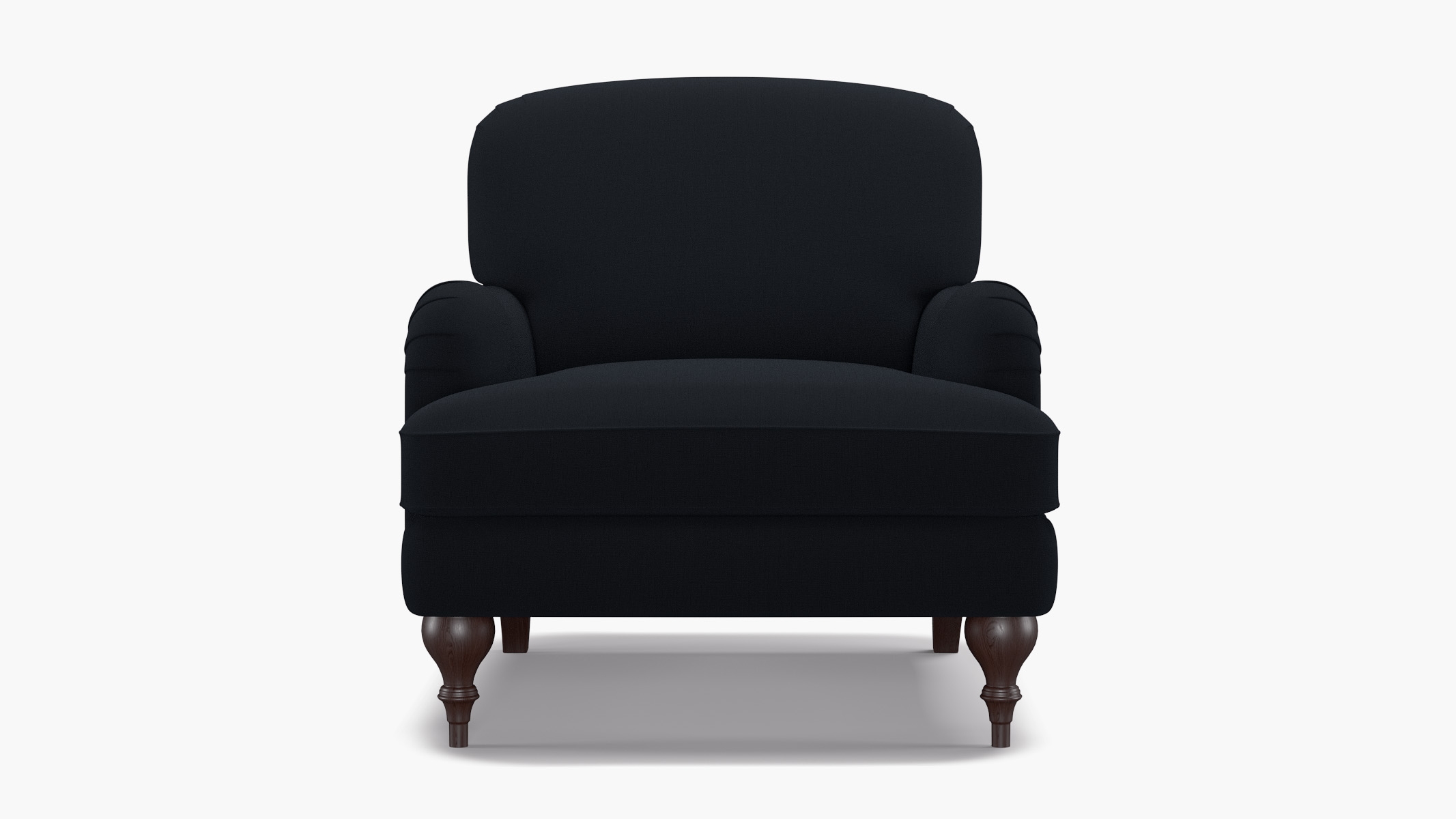 English Roll Arm Chair, Navy Everyday Linen, Espresso Turned Wood Leg - Image 0