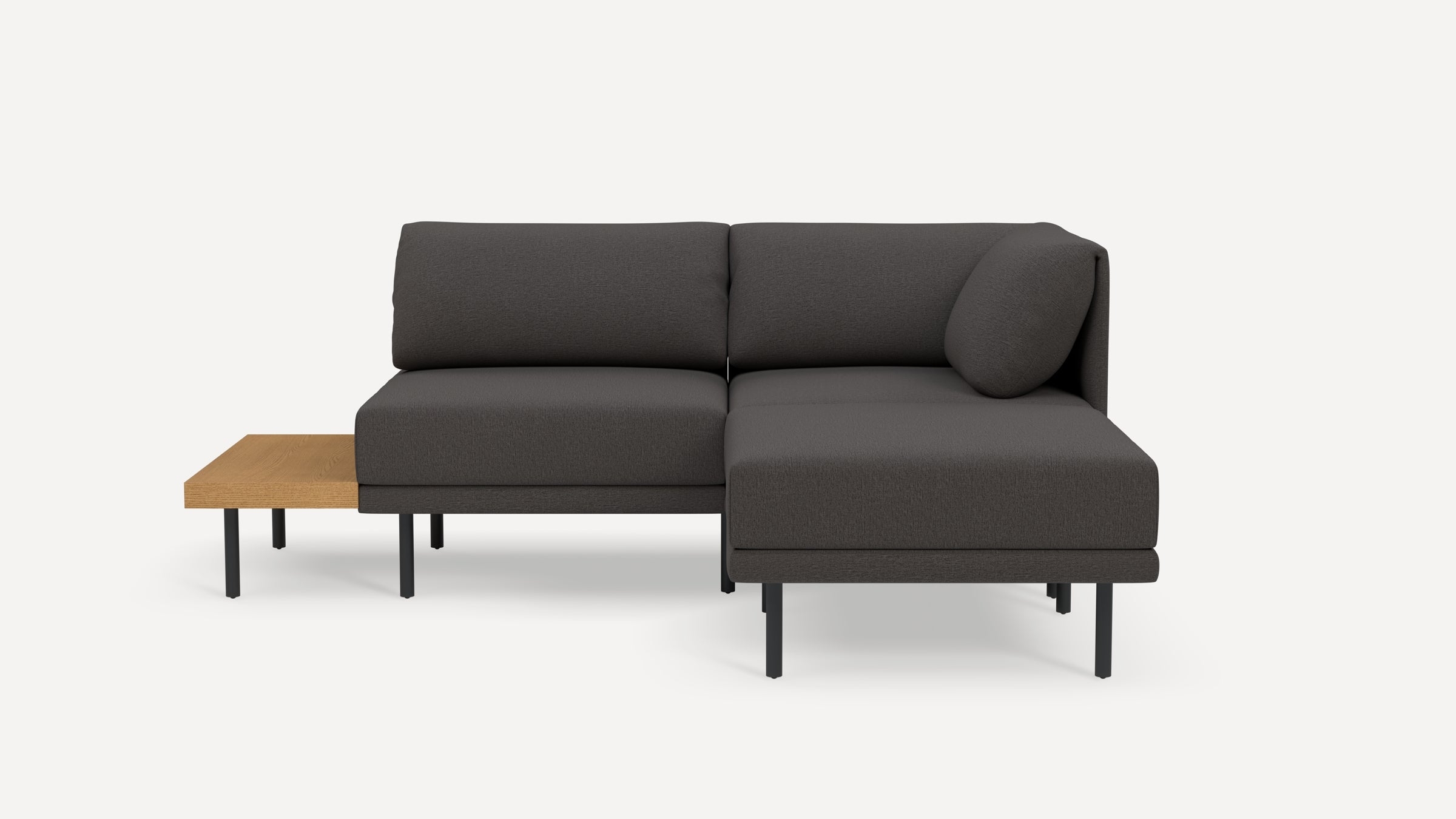 Range 3-Piece One Arm Sectional Lounger with Table - Heather Charcoal - Performance Chenille / Black Metal Legs - Oak Table - Image 6