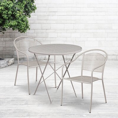 30" Round Coral Indoor-Outdoor Steel Folding Patio Table Set With 2 Round Back Chairs - Image 0
