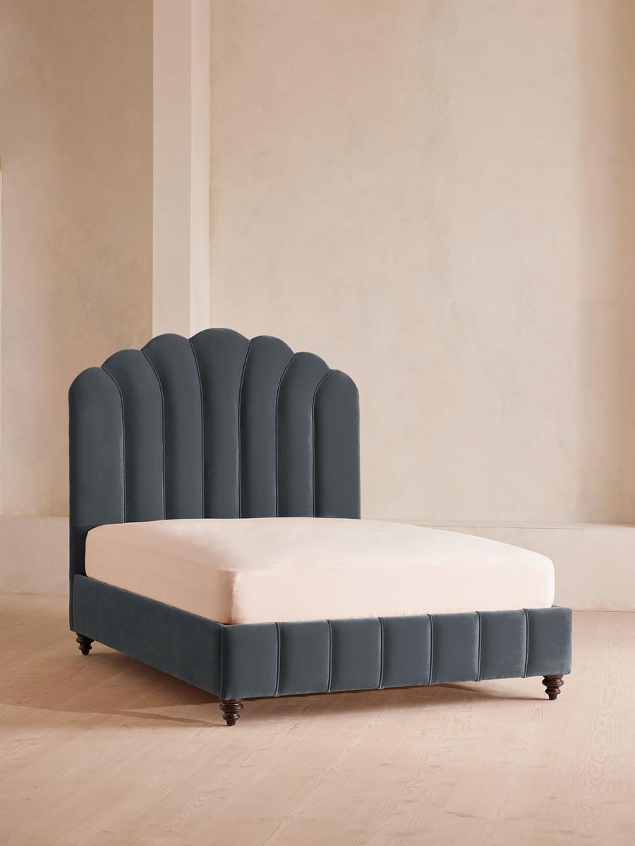 Manette Bed, California King, Velvet, Grey Blue, US - Image 0