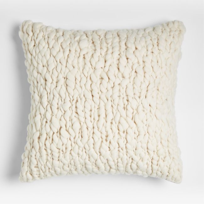 Chunky Knit 23" Cream Pillow with Feather-Down Insert - Image 0