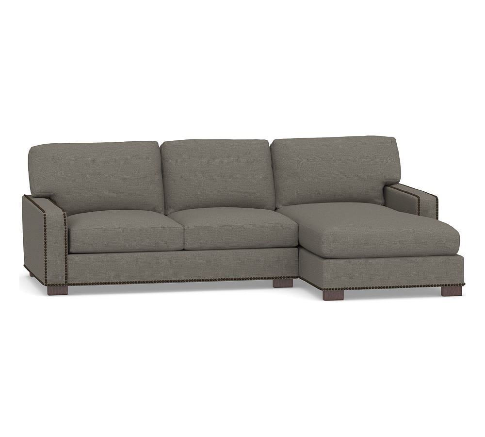 Turner Square Arm Upholstered Left Arm Loveseat with Chaise Sectional and Nailheads, Down Blend Wrapped Cushions, Chunky Basketweave Metal - Image 0