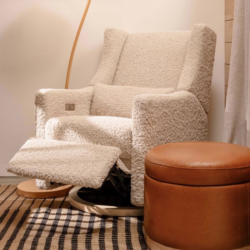 Babyletto Kiwi Almond Teddy Loop Nursery Power Glider Recliner Chair with Light Wood Base - Image 2