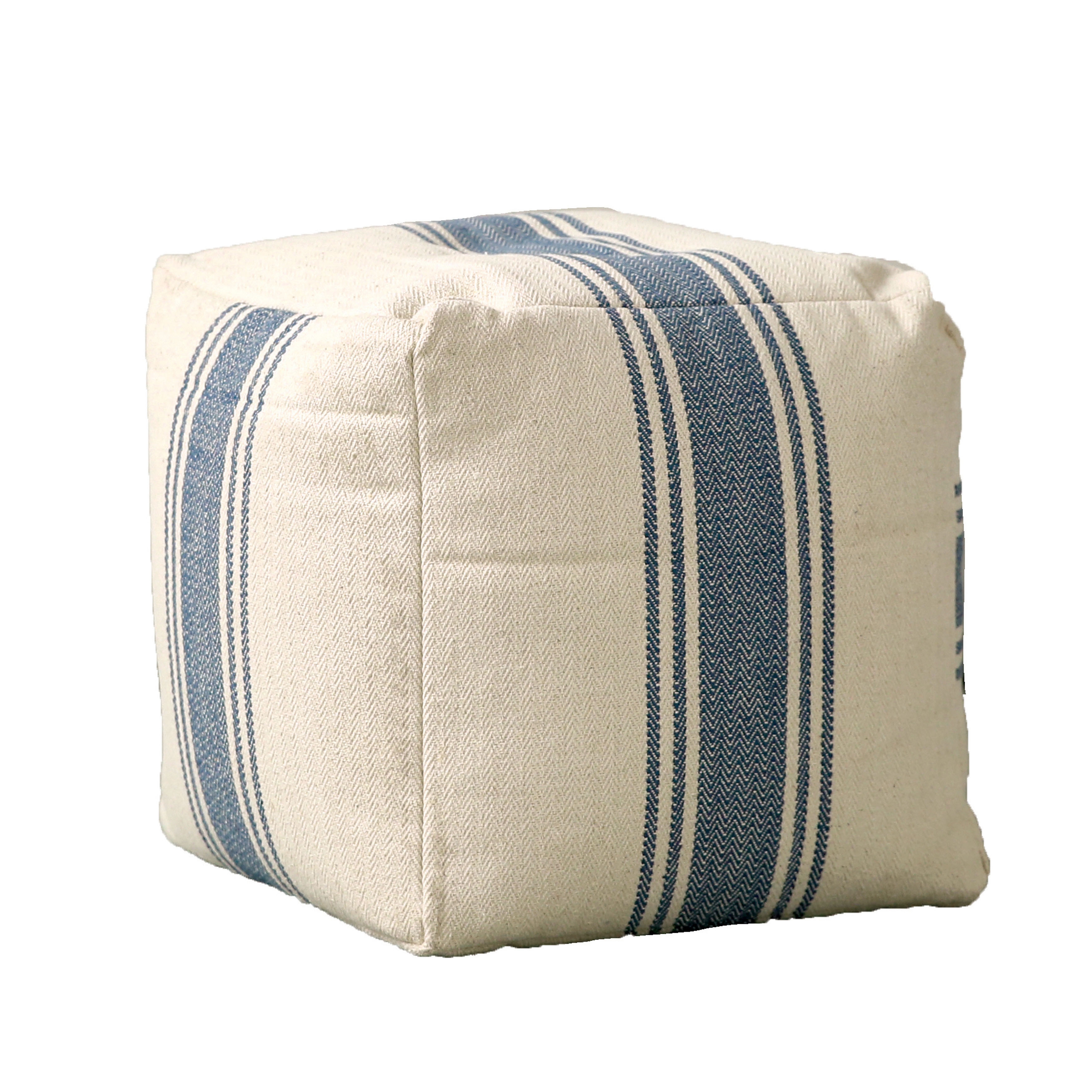 Cream Pouf with Blue Stripes - Image 0