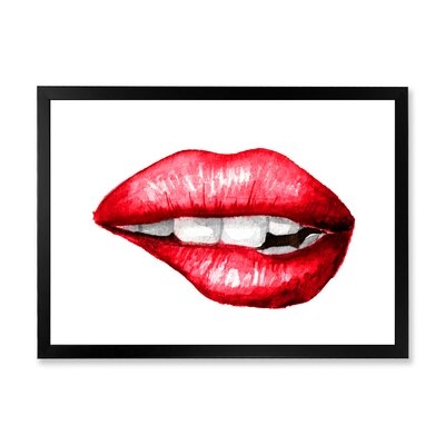 Sexy Plump Puffy Woman Lips Biting - Modern Canvas Wall Art Print - Image 0