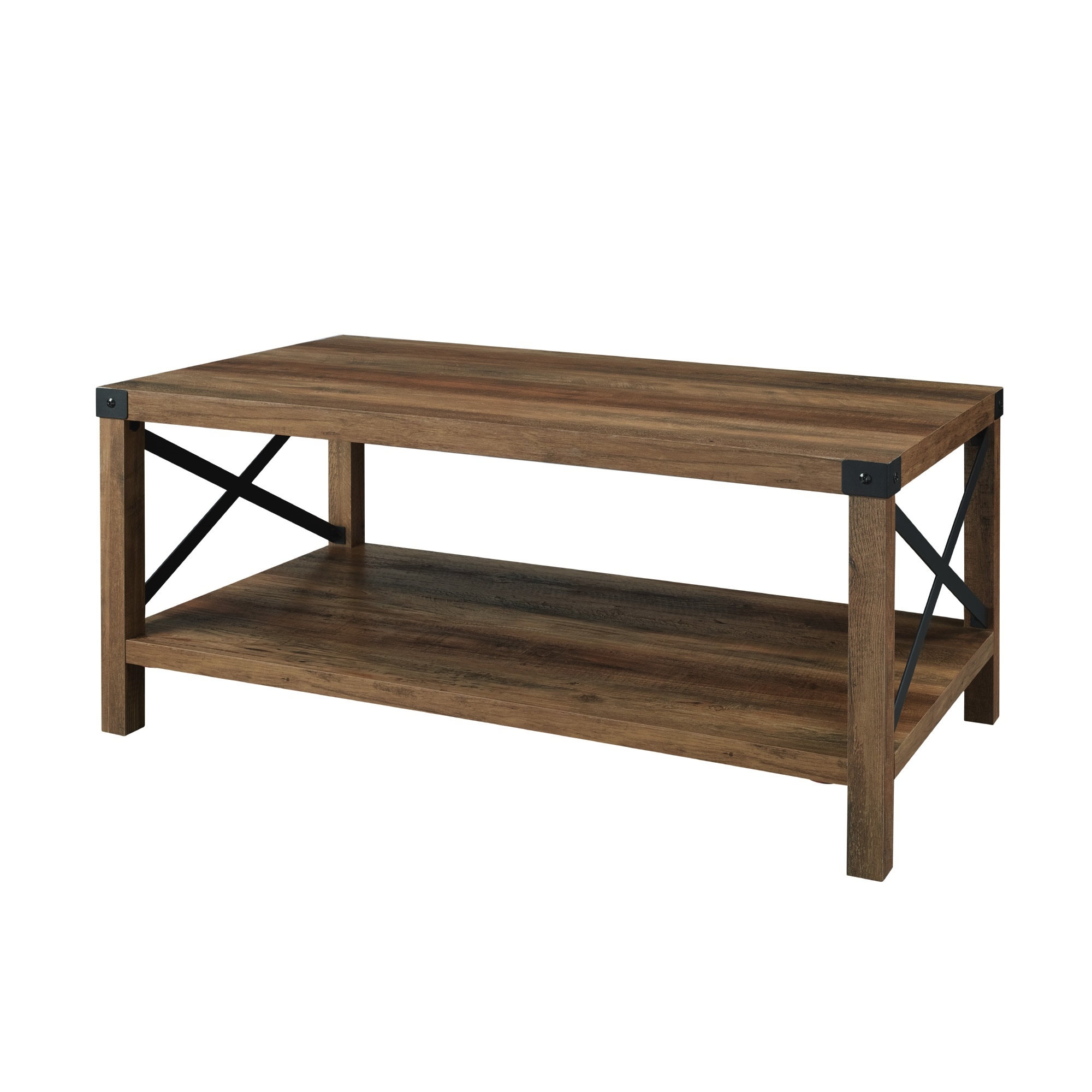 Metal X Rustic Wood Coffee Table - Rustic Oak/Black  - Image 3