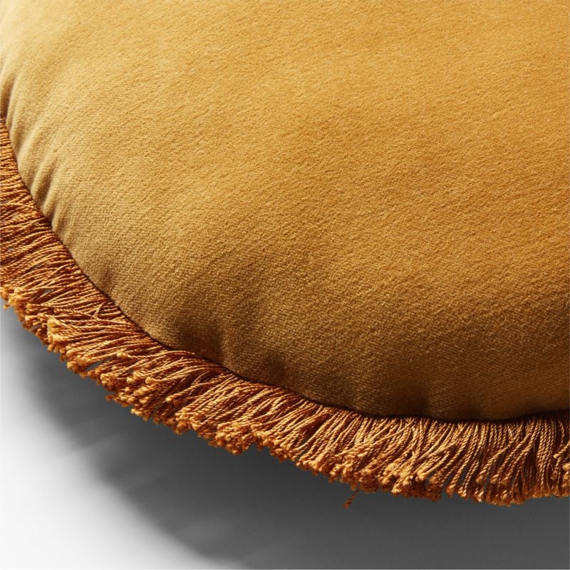 Bettie Tapenade Yellow Velvet Round Throw Pillow 16" - Image 1