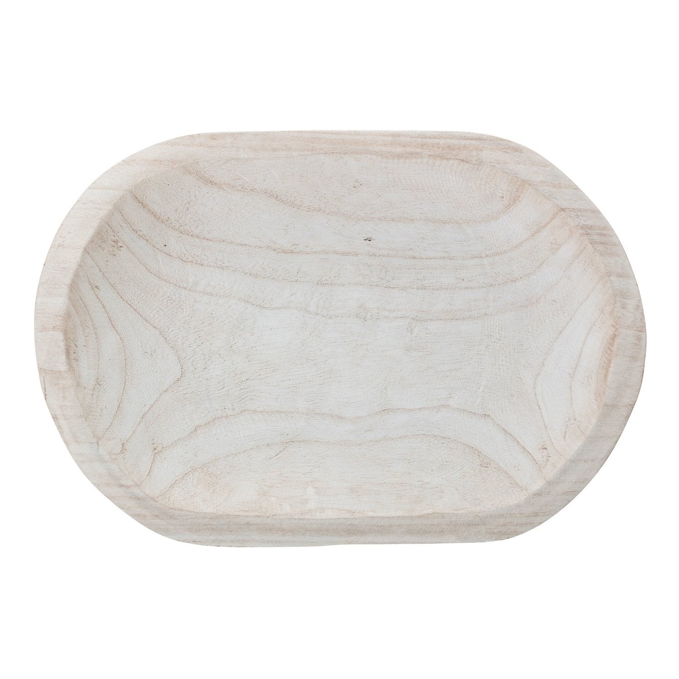 Hand-Carved Paulownia Wood Bowl with Whitewashed Finish - Image 1