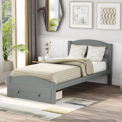 Twin Bed Frame With Storage Drawer And Wood Slat Support Wood Low Platform Bed With Headboard And Footboard No Box Spring Needed - Image 0