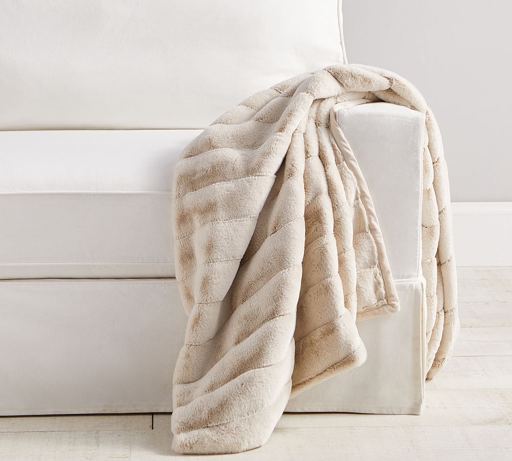 Faux Fur Throw, Sand Channel, 50" x 60" - Image 0