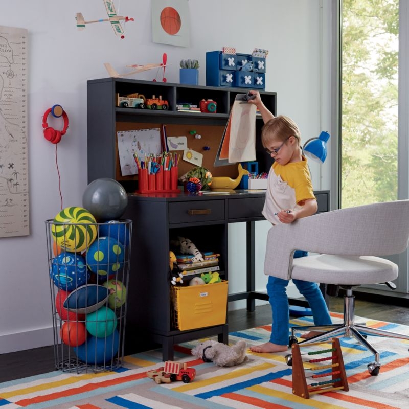 Parke Charcoal Wood 2-Drawer Kids Desk with Hutch - Image 5