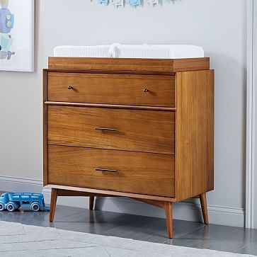 Mid-Century 3-Drawer Changing Table and Topper, Acorn, WE Kids - Image 3