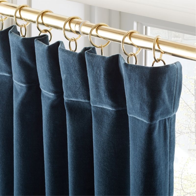 Dark Teal Organic Cotton Velvet Window Curtain Panel 48"x120'' - Image 1